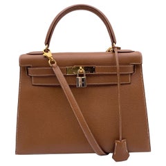 Hermes Retro Beige Leather Kelly 28 cm Sellier Bag Handbag