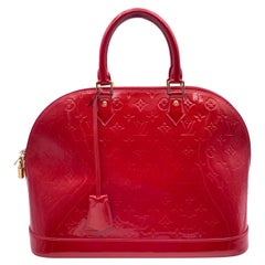 Used Louis Vuitton Red Pomme D'Amour Monogram Vernis Alma GM Bag