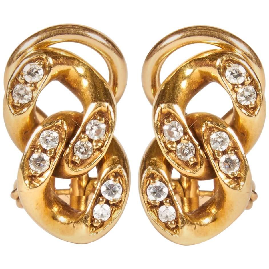 18K Gold with Diamonds Curb Link Earrings