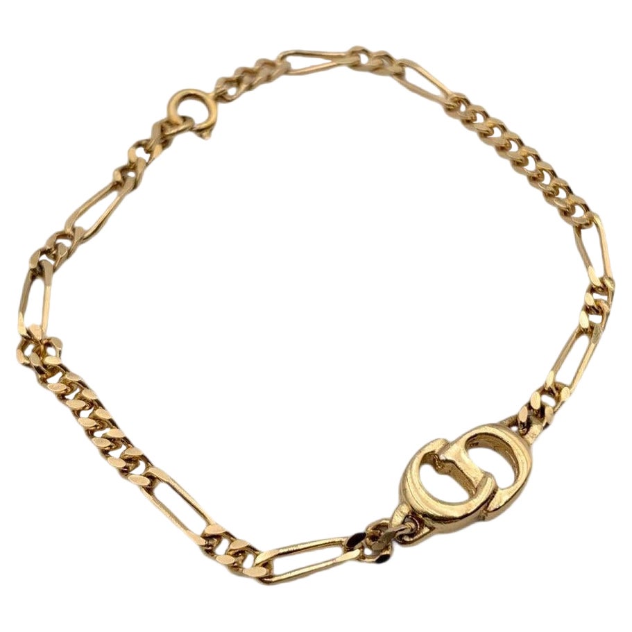 Christian Dior Vintage Gold Metal CD Logo Chain Bracelet For Sale