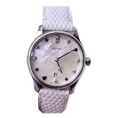 Used Gucci White G-Timeless Slim Diamond Mother Of Pearl Dial Watch