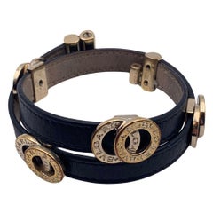 Bulgari Bvlgari Schwarzes doppelseitig beschichtetes Wickelarmband aus Leder