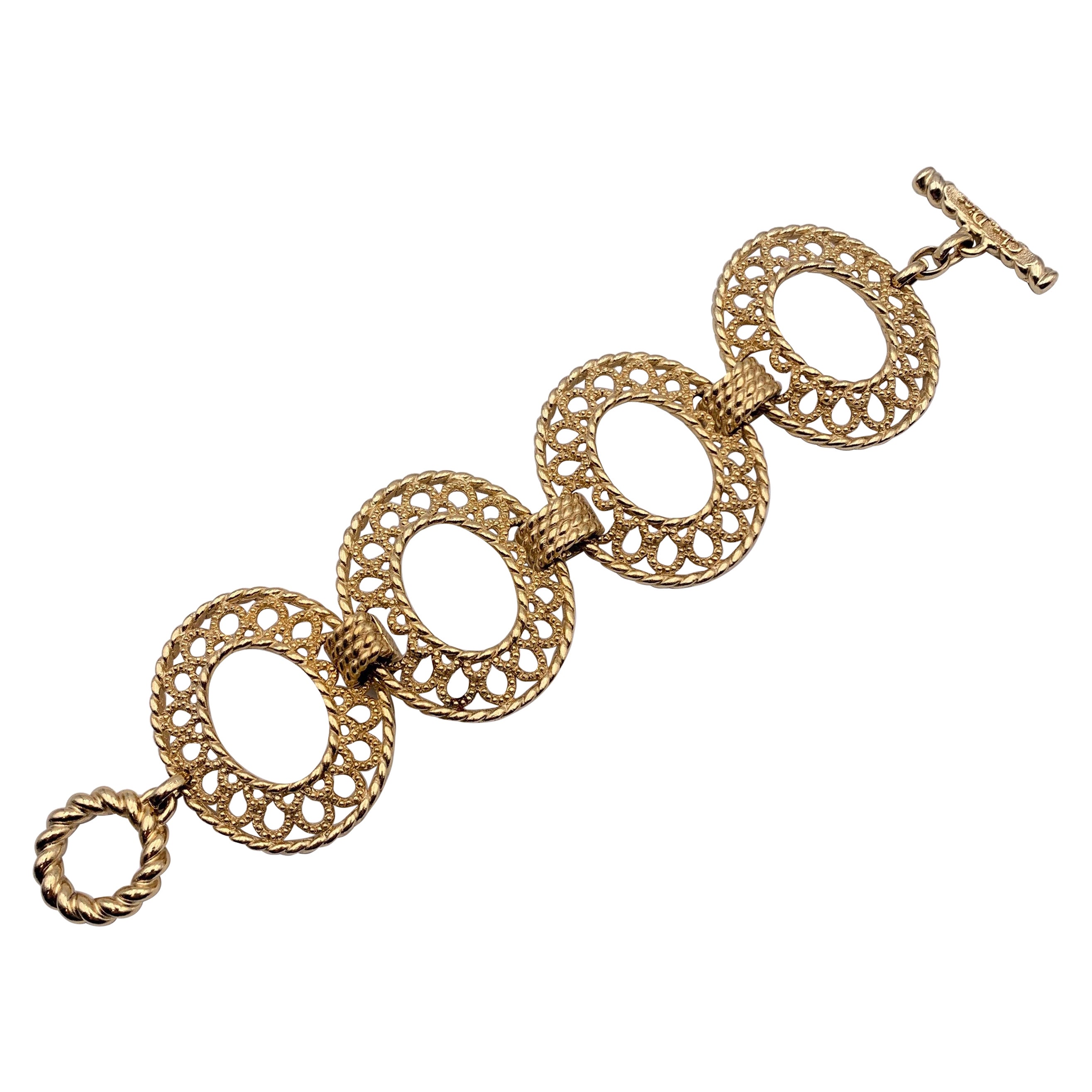 Christian Dior Vintage Gold Metal Oval Ring Bracelet