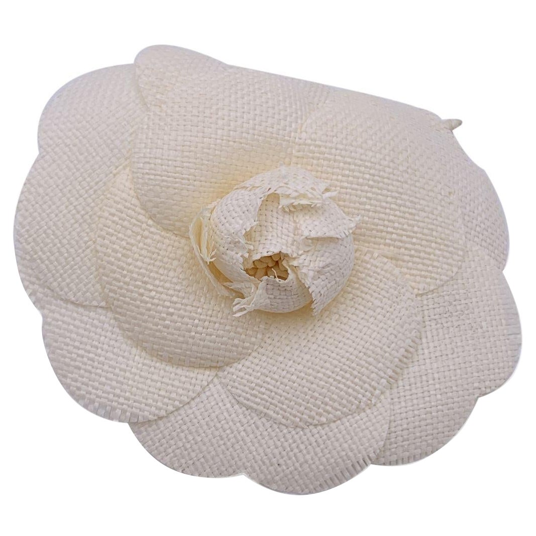 Chanel Vintage White Fabric Flower Brooch Pin Camelia Camellia