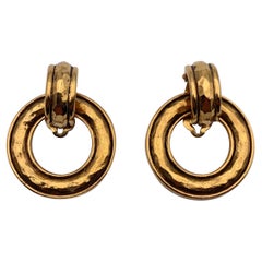Chanel Used Gold Metal Door Knocker Hoop Clip On Earrings