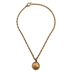 Chanel Retro Gold Metal Chain Necklace CC Logo Medallion