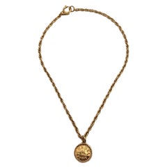 Chanel Vintage Gold Metal Chain Necklace CC Logo Medallion