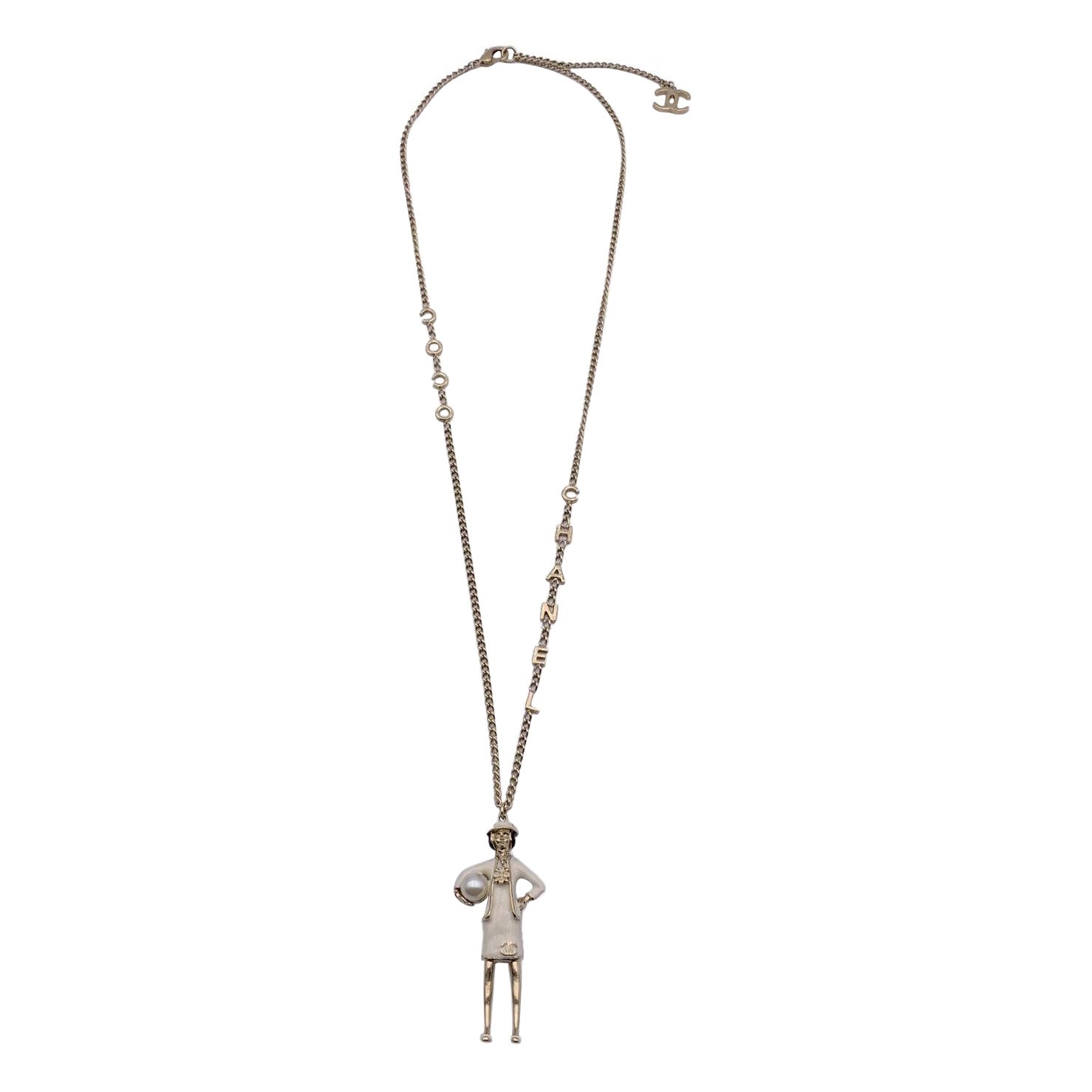 Chanel Light Gold Metal Coco Mademoiselle Figurine Pendant Necklace