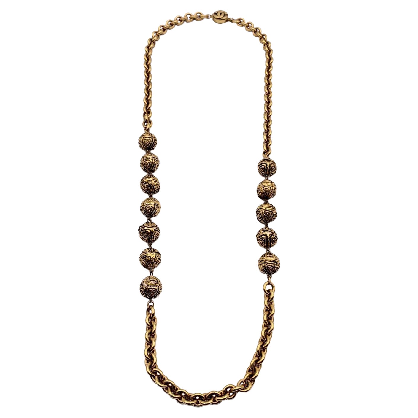 Chanel Vintage 1980er Jahre Gold Metallkette Halskette mit Metallperlen mit Metallperlen
