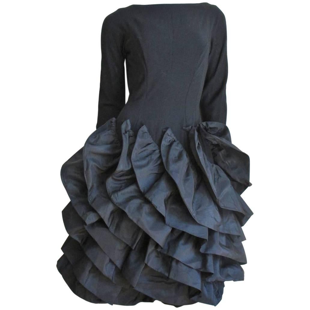 1950s Betty Carol Sculptural Ruffle Dress