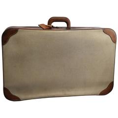Hermes 60's Retro Leather and Canvas Suitcase / Trunk