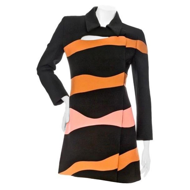 Christian Dior Wool Abstract Stripe Cutout Coat Fall2015 (Raf Simons) For Sale