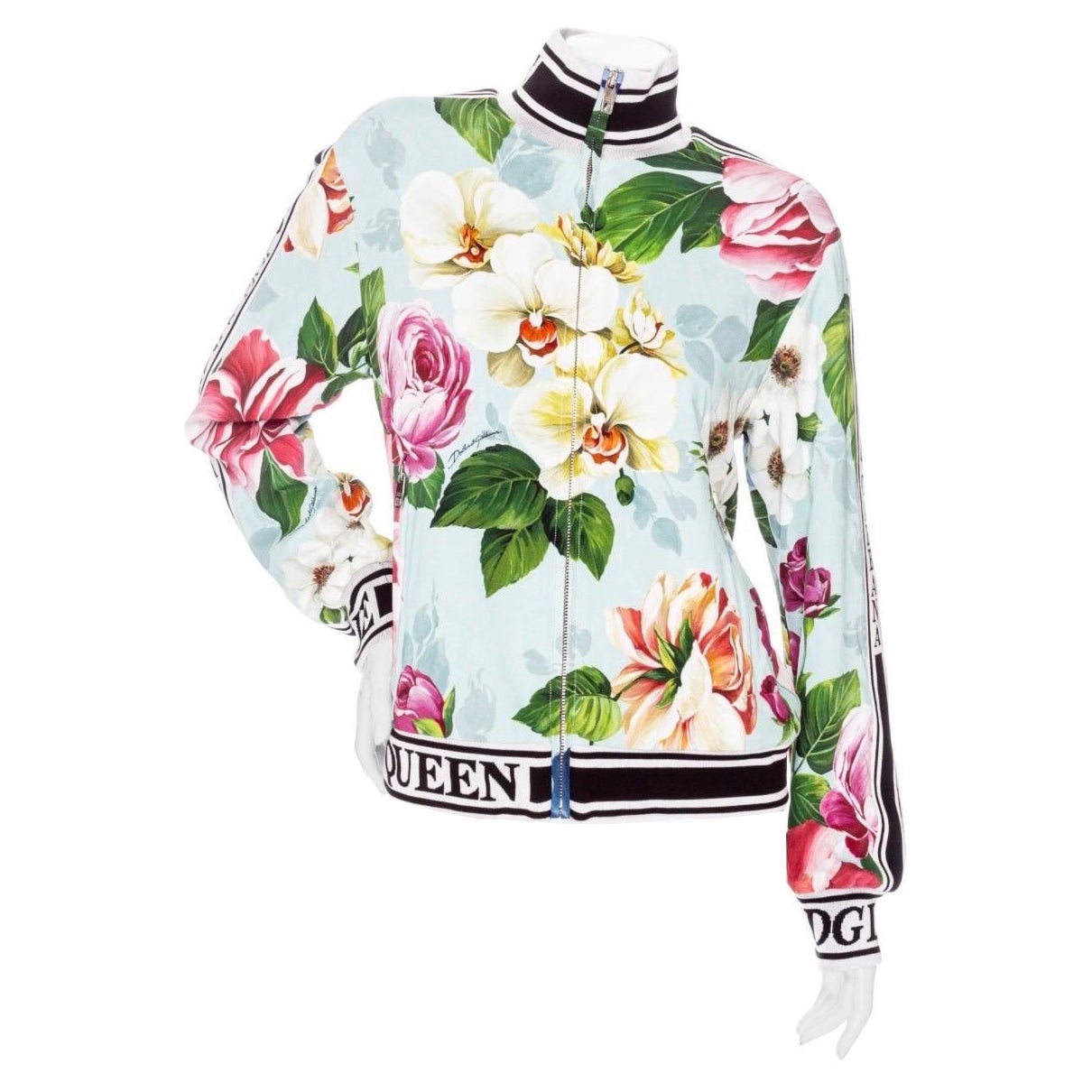 Dolce & Gabbana Floral Print Logo Bomber Jacket  For Sale