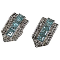 Vintage Art Deco Faux Aquamarine Dress Clips