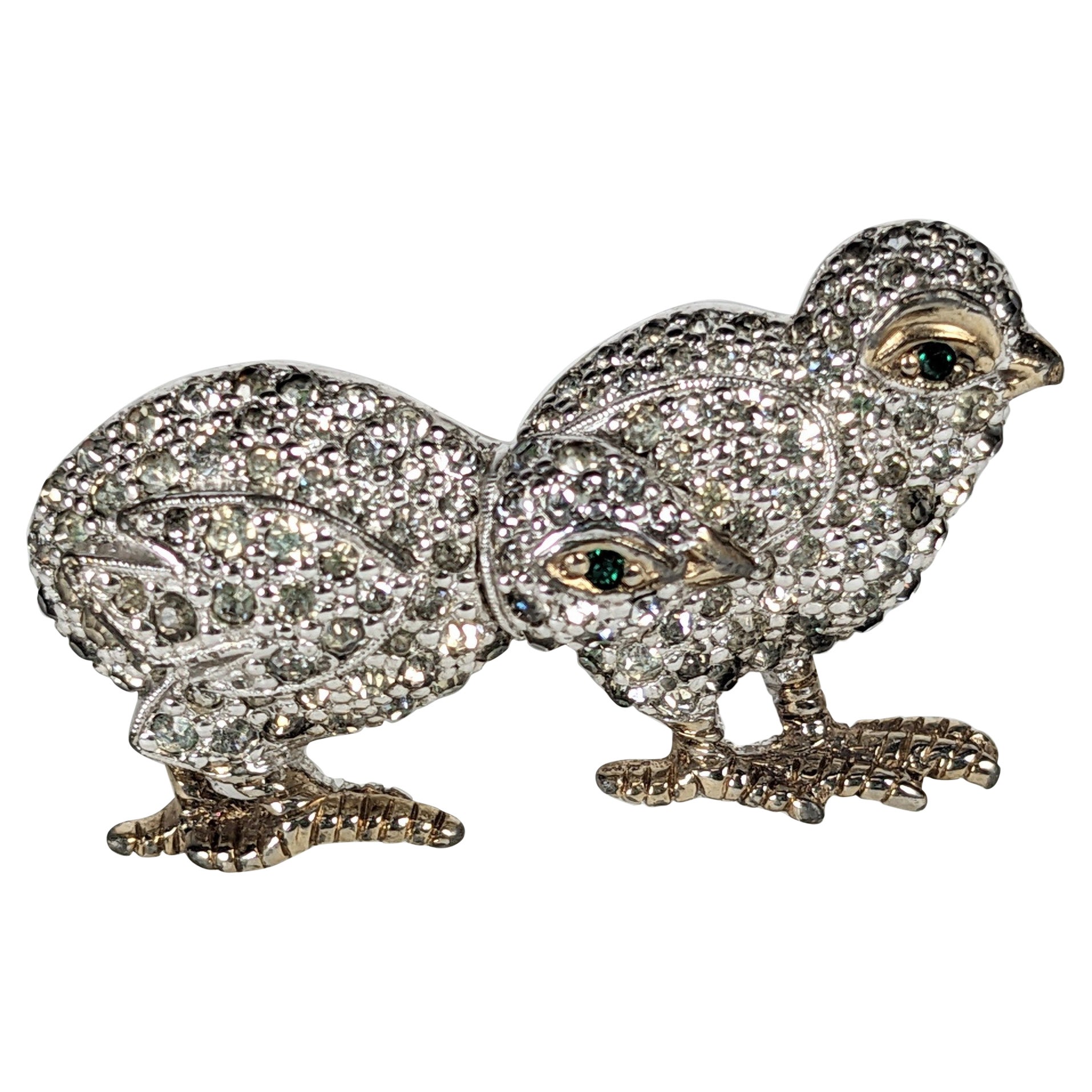  Panetta Pave Chick Couple Mini Brooch For Sale