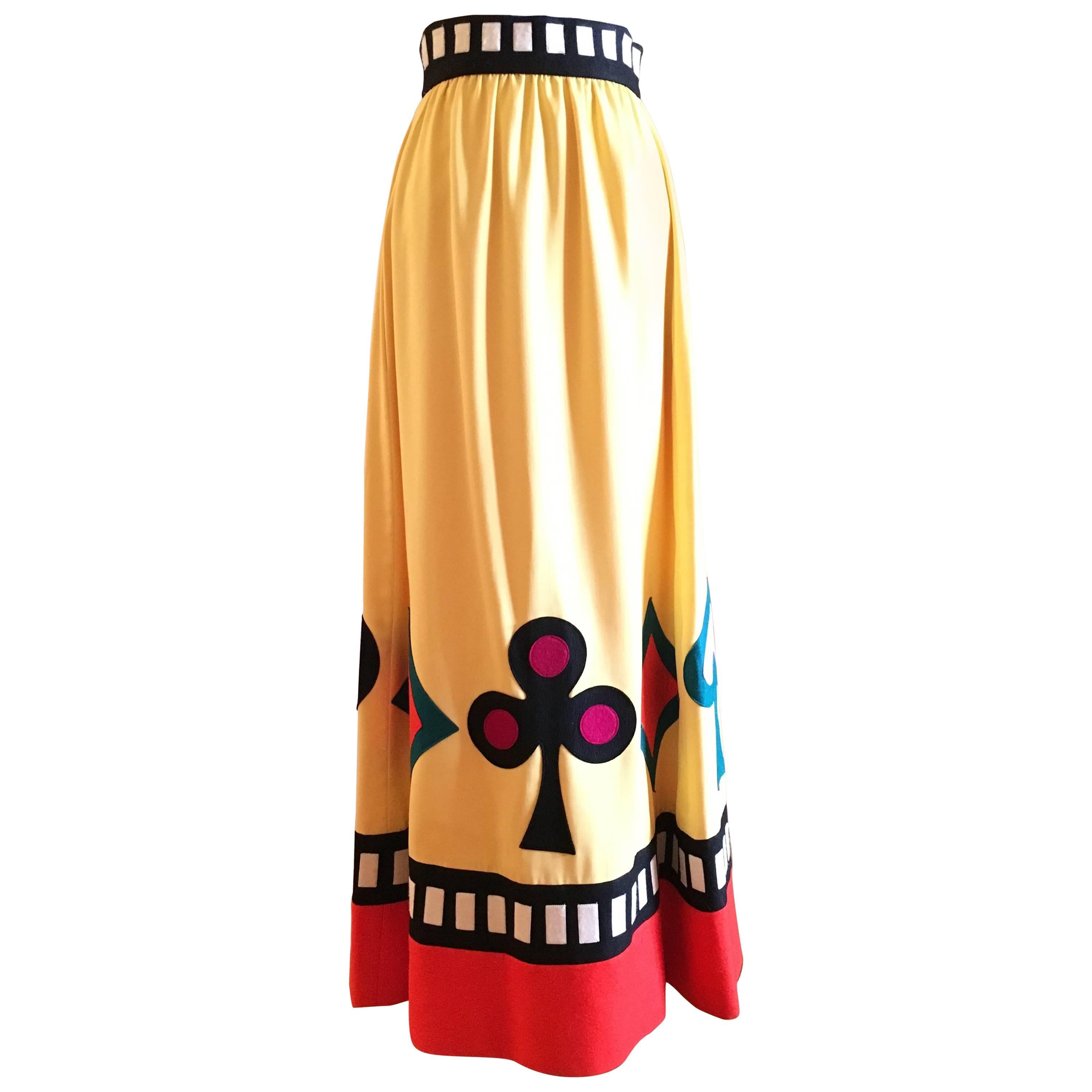 Rizkallah for Malcolm Starr 1970s Felted Maxi Skirt with Playing Card Suits For Sale