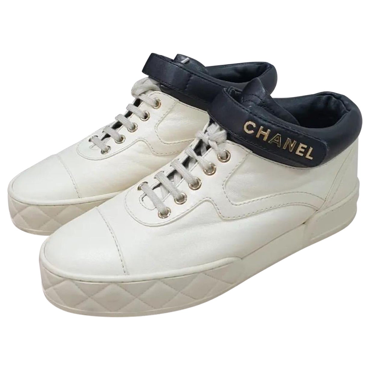 Chanel Coco Mark Leather Trainers Sneakers For Sale