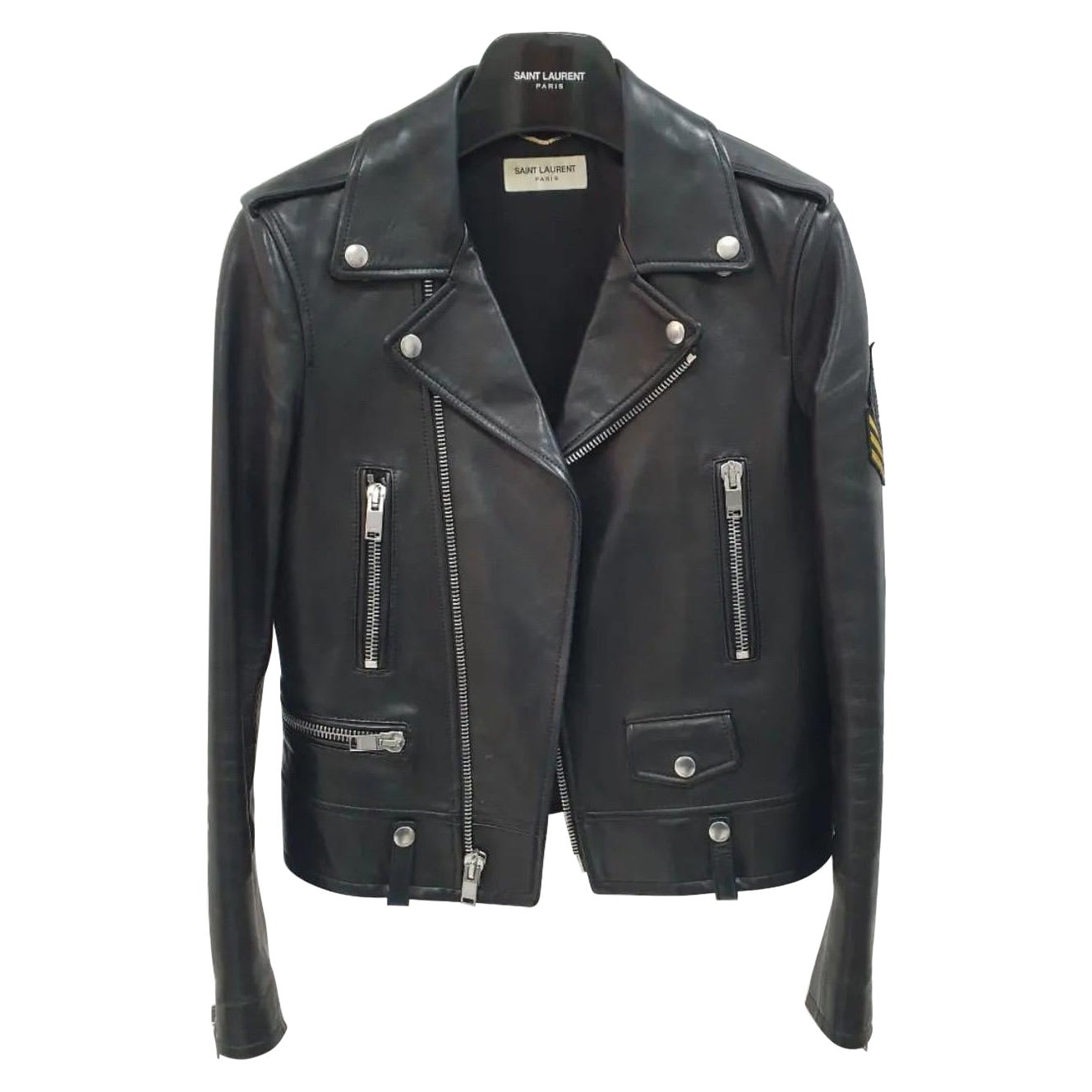 Saint Laurent Schwarze Moto-Jacke aus Leder im Angebot