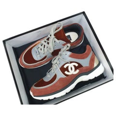 Chanel Brown Suede Leather CC Logo Sneakers