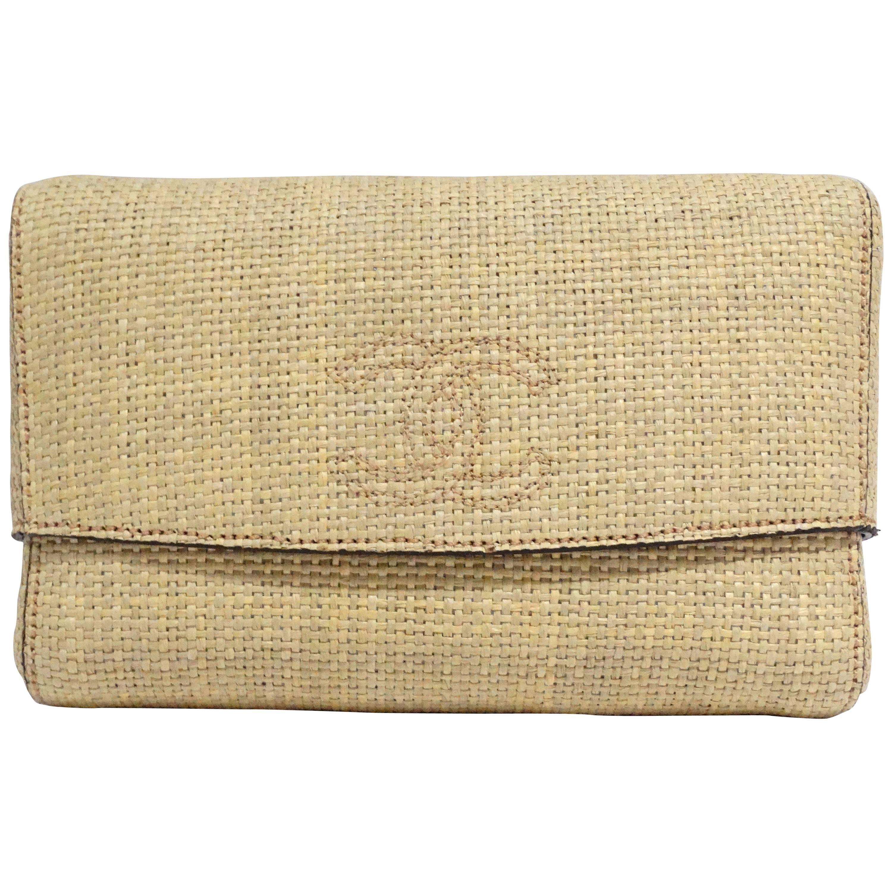 Rare 1990s Chanel Raffia CC Clutch 