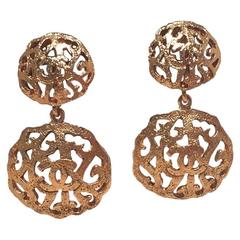 Chanel Gold Filagree Clip On Earrings