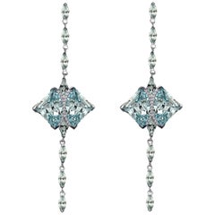 The 20ct Aquamarine Sapphire Eagle Ray Drop Earrings, 14kt White Gold