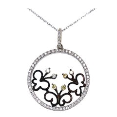 Natural Black and White Diamond Butterfly Pendant in 18K White Gold