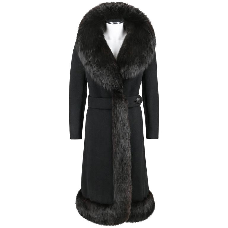 FEMINELLA c.1960's Black Fox Fur Wool Long Princess Coat Jacket at ...