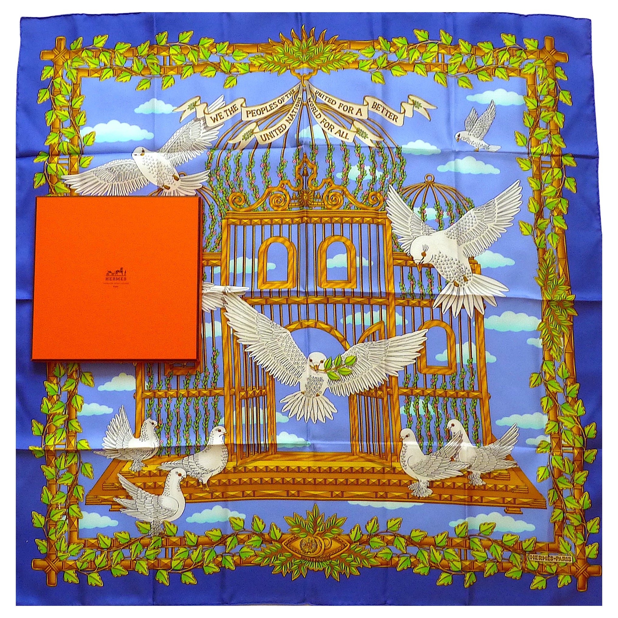 Rare Hermes Scarf Special Edition Envol, Perfect Condition with Box For Sale