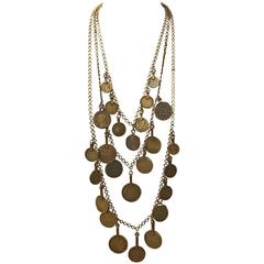 Yves Saint Laurent Vintage 1977 Gypsy Coin Medallion Charm Chain Necklace