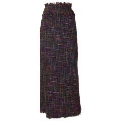 New 1998 Chanel Boutique Black Multi Tweed Long Maxi Skirt Wrap Style