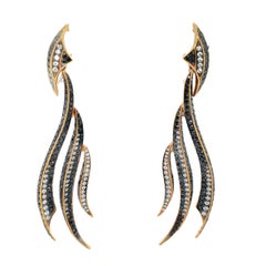 Black and White Diamond Dangling Earrings in 18K Rose Gold