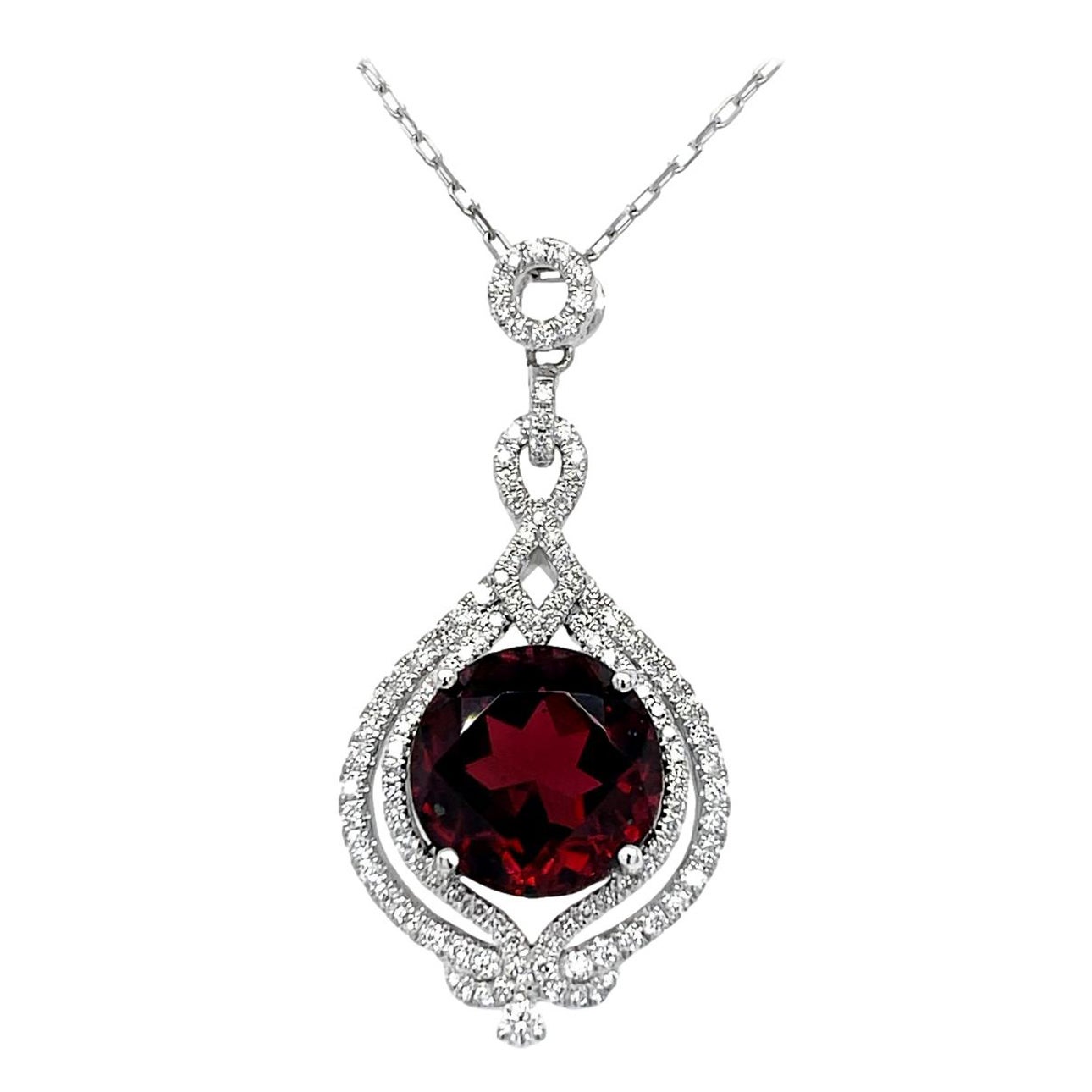 7 carat Garnet and Diamond Dangling Pendant in 18KW Gold For Sale