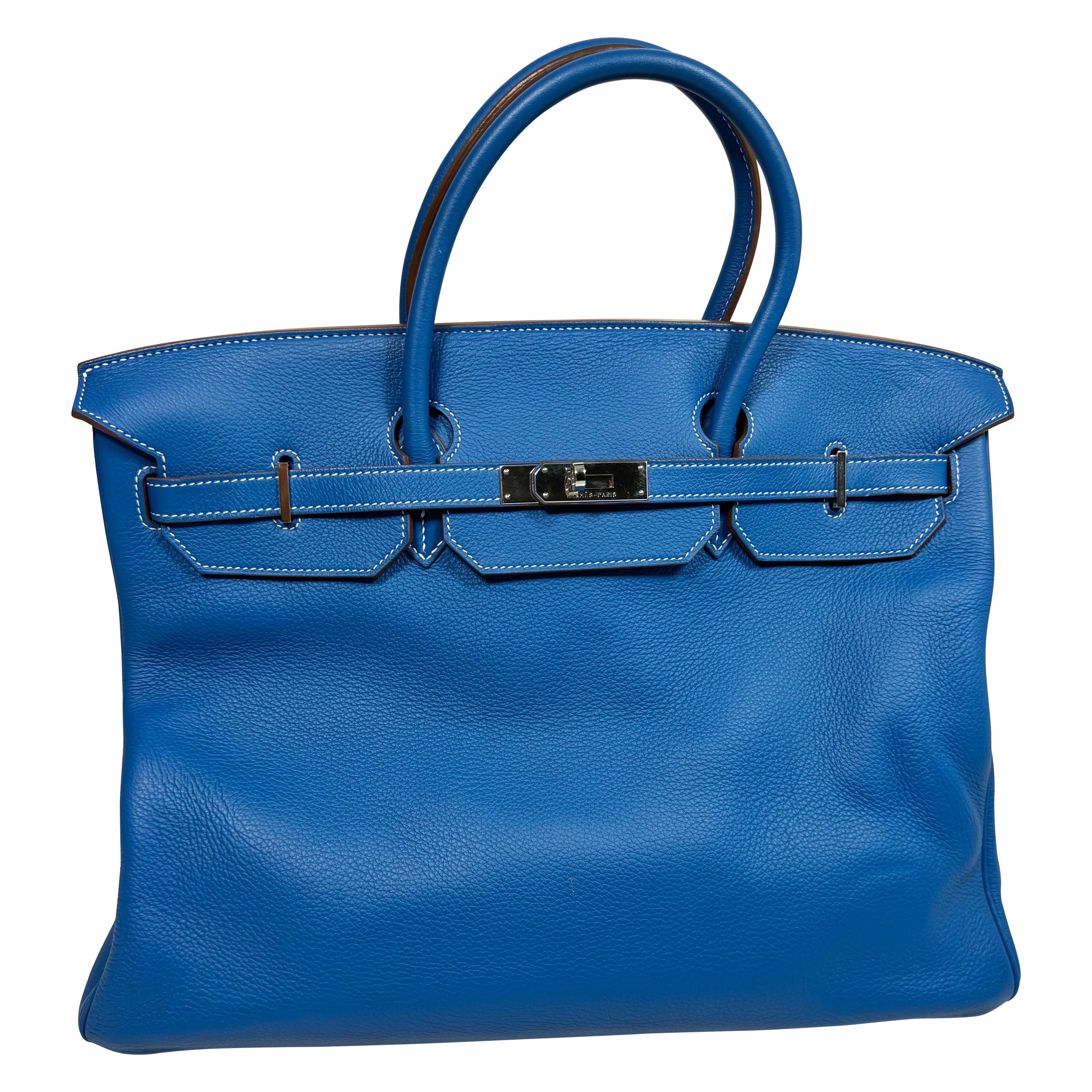 Hermes 40cm  Mykonos Blue and White Clemence Limited edition Birkin-SHW -2011 en vente