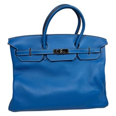 Hermes 40cm  Mykonos Blaue und weiße Clemence Limited Edition Birkin-SHW -2011