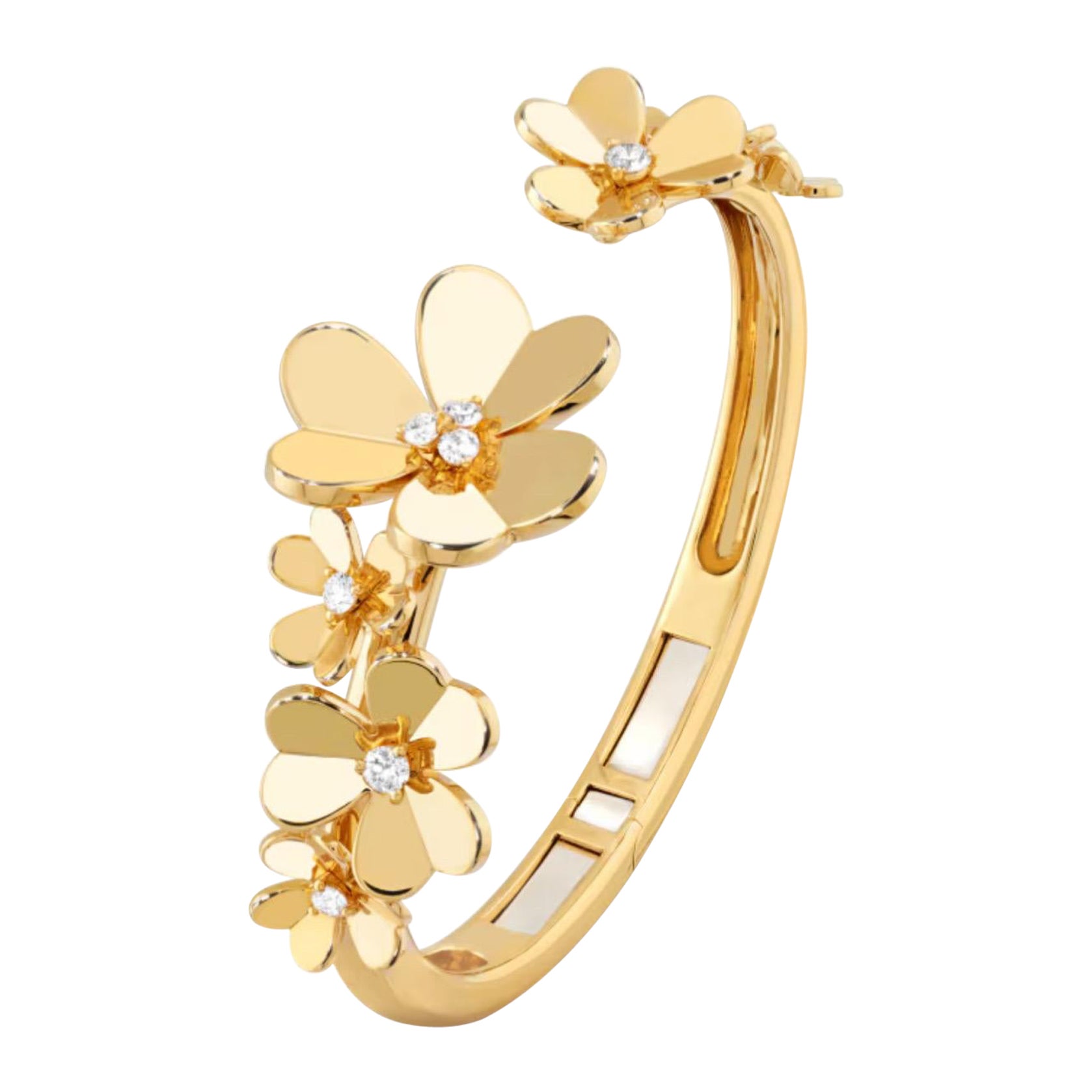 Frivole-Armband, 7 Blumen, mittleres Modell 18K Gelbgold, Diamant im Angebot