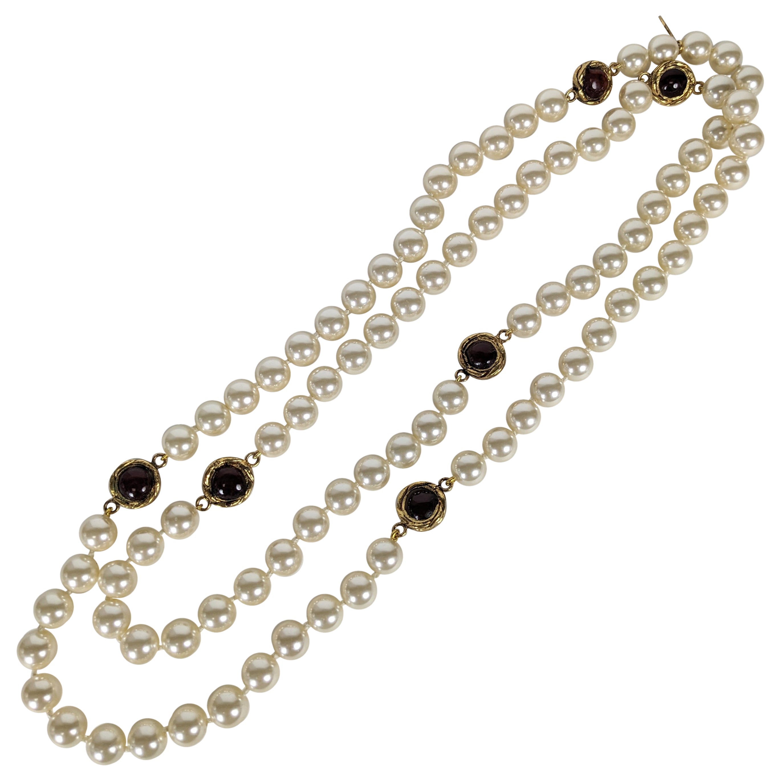 Chanel Maison Gripoix Poured Glass Ruby Link Pearl Necklace For Sale