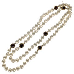 Chanel Maison Gripoix Poured Glass Ruby Link Pearl Necklace