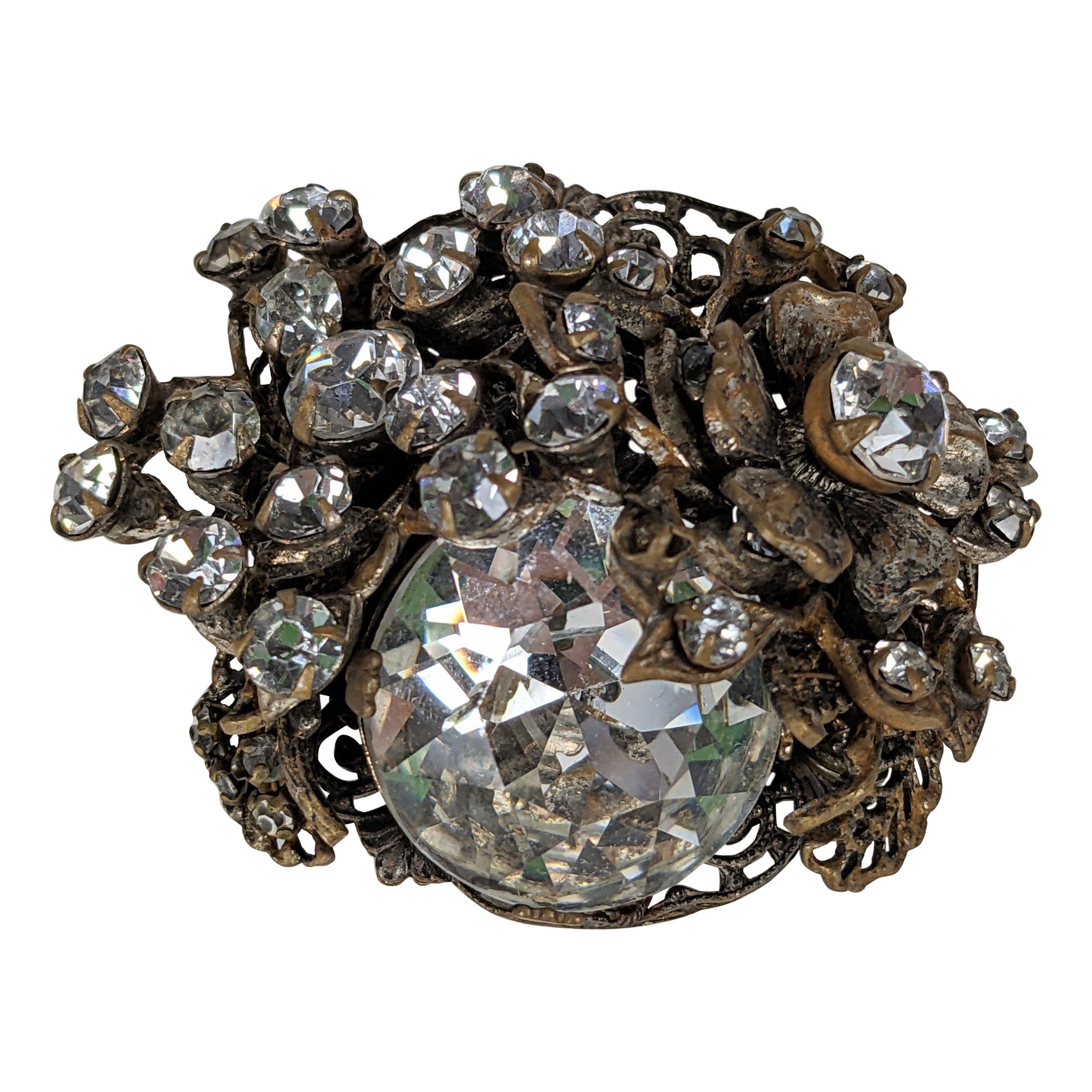 Miriam Haskell Crystal Floral Brooch For Sale