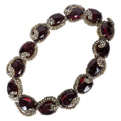 Rare Miriam Haskell Ruby Stone Collar with Rose Montee Decoration