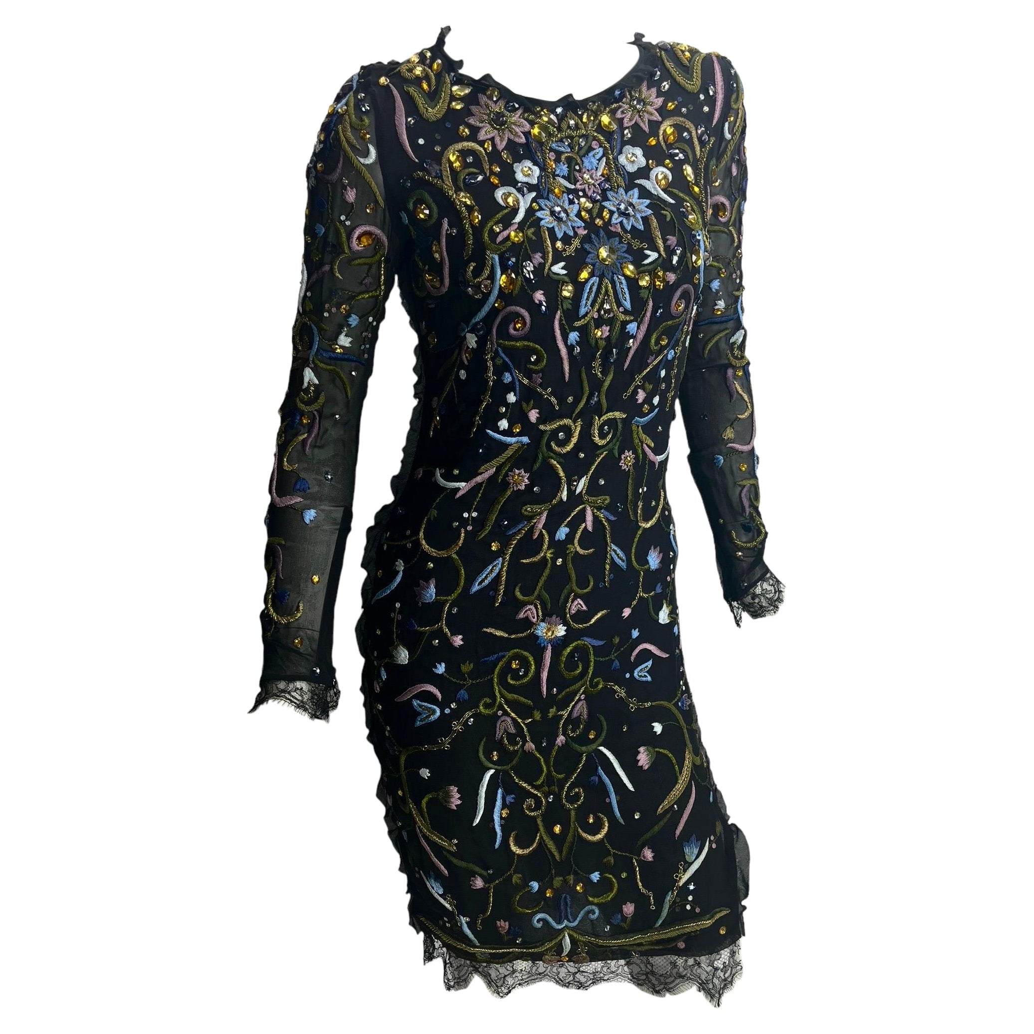 Vintage Emilio Pucci embroidered and crystal embellished black silk dress For Sale