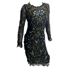 Vintage Emilio Pucci embroidered and crystal embellished black silk dress