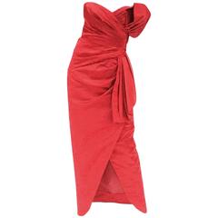 1980s Victor Costa Red Satin Gown