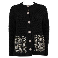 CHANEL black wool 2022 22A FLORENCE PEARL KNIT Jacket 34 XXS