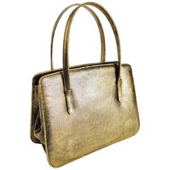 1960s Lederer de Paris Gold Lizard Frame Handbag 2