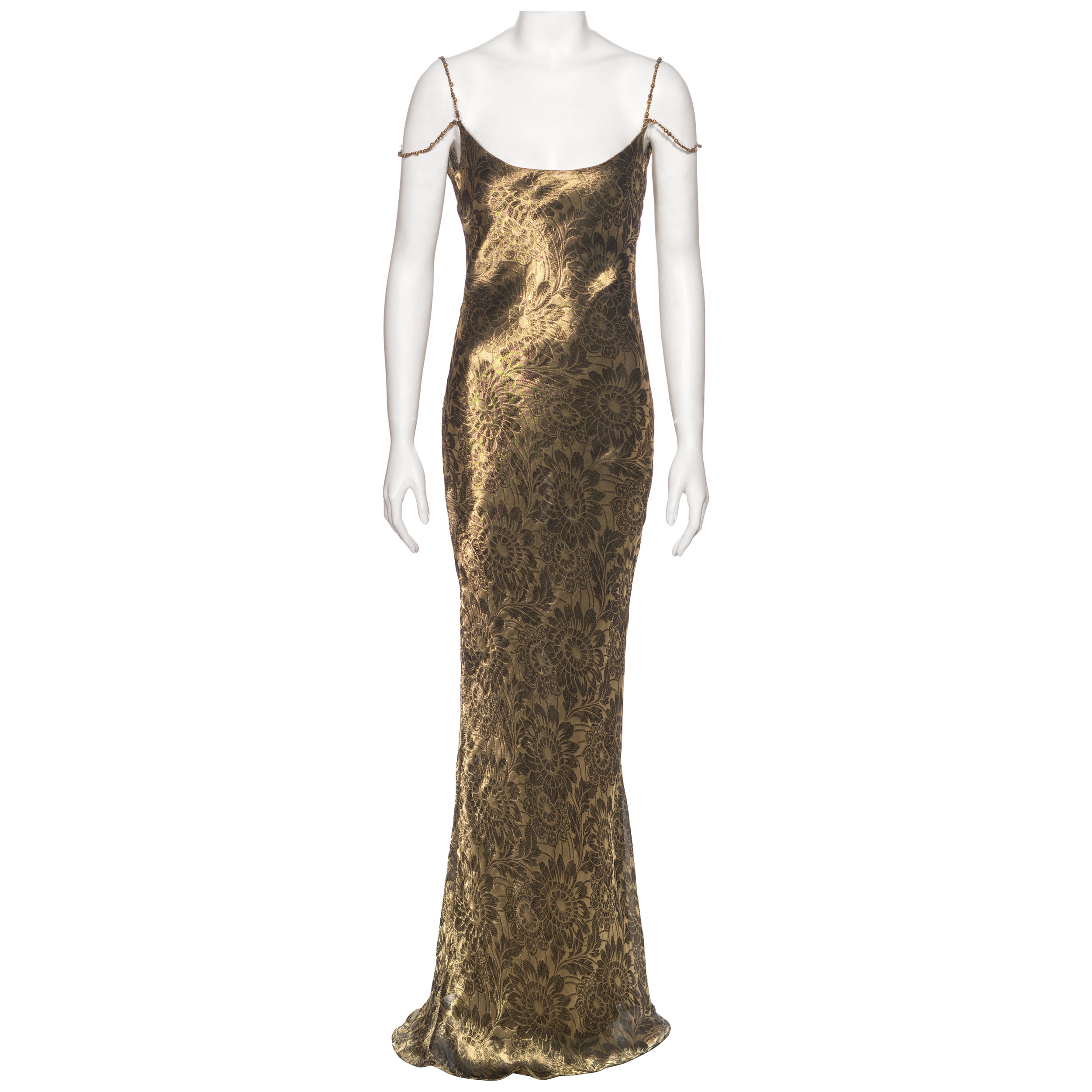 Christian Dior by John Galliano Metallic Antique Gold Evening Dress, FW 1998 For Sale