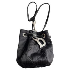 Vintage Dior Drawstring Cannage Satin Small Bucket Bag