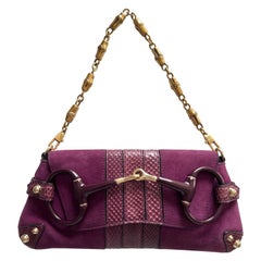 Used GUCCI Purple Suede And Snakeskin Horsebit Clutch Bag