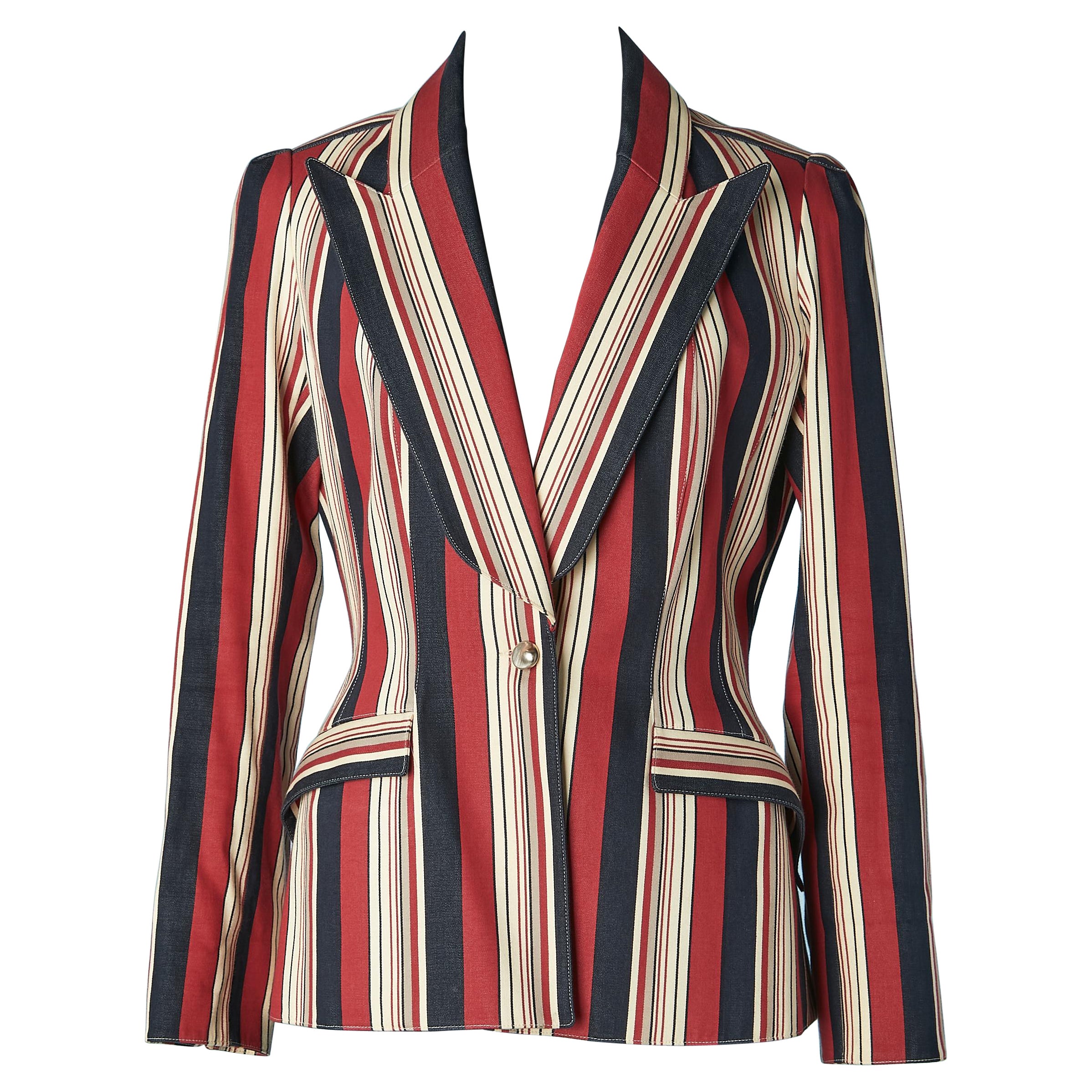 Striped single-breasted jacket with silver button closure Thierry Mugler Couture For Sale