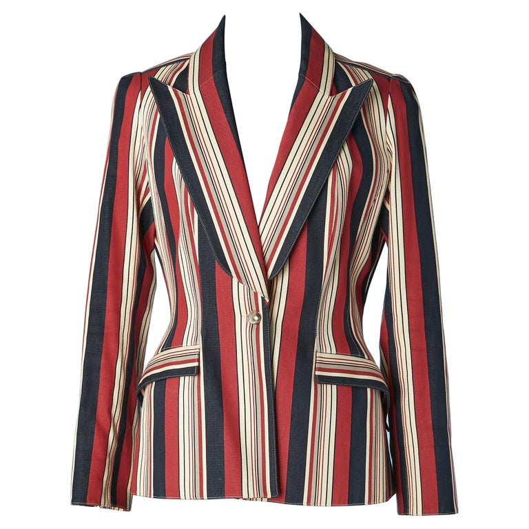 Striped single-breasted jacket with silver button closure Thierry 